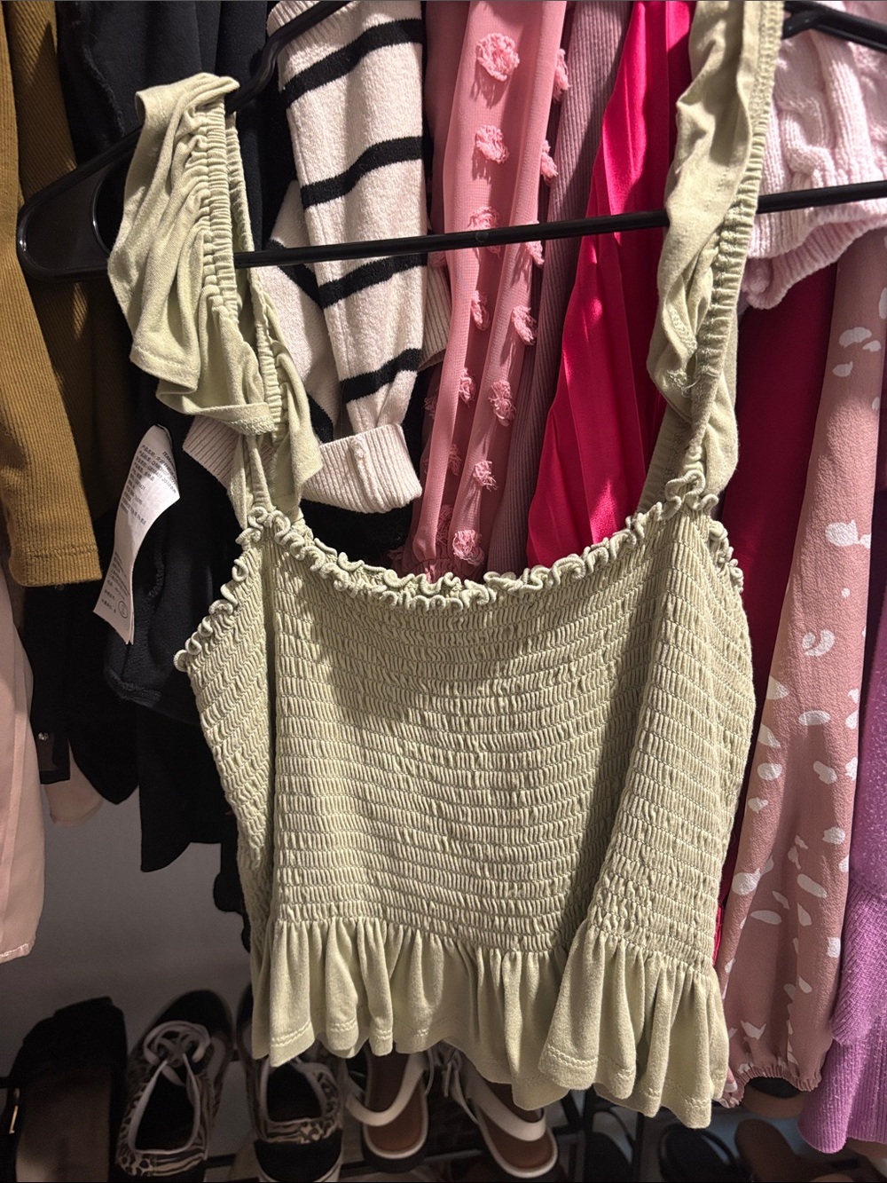 Forever 21 Light Sage Smocked Ruffle Crop Top